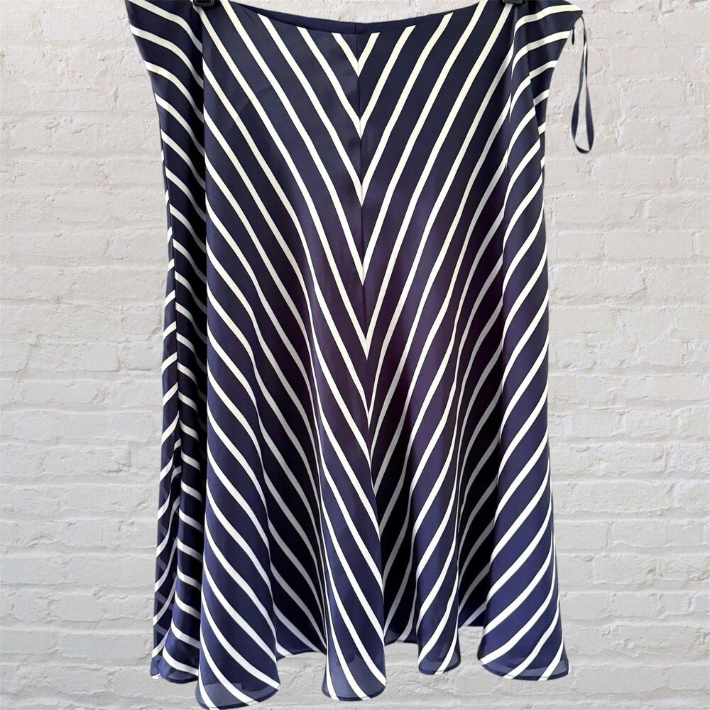 Lauren Ralph Lauren Striped A-Line Skirt 12 Blue White Preppy Coastal Nautical
